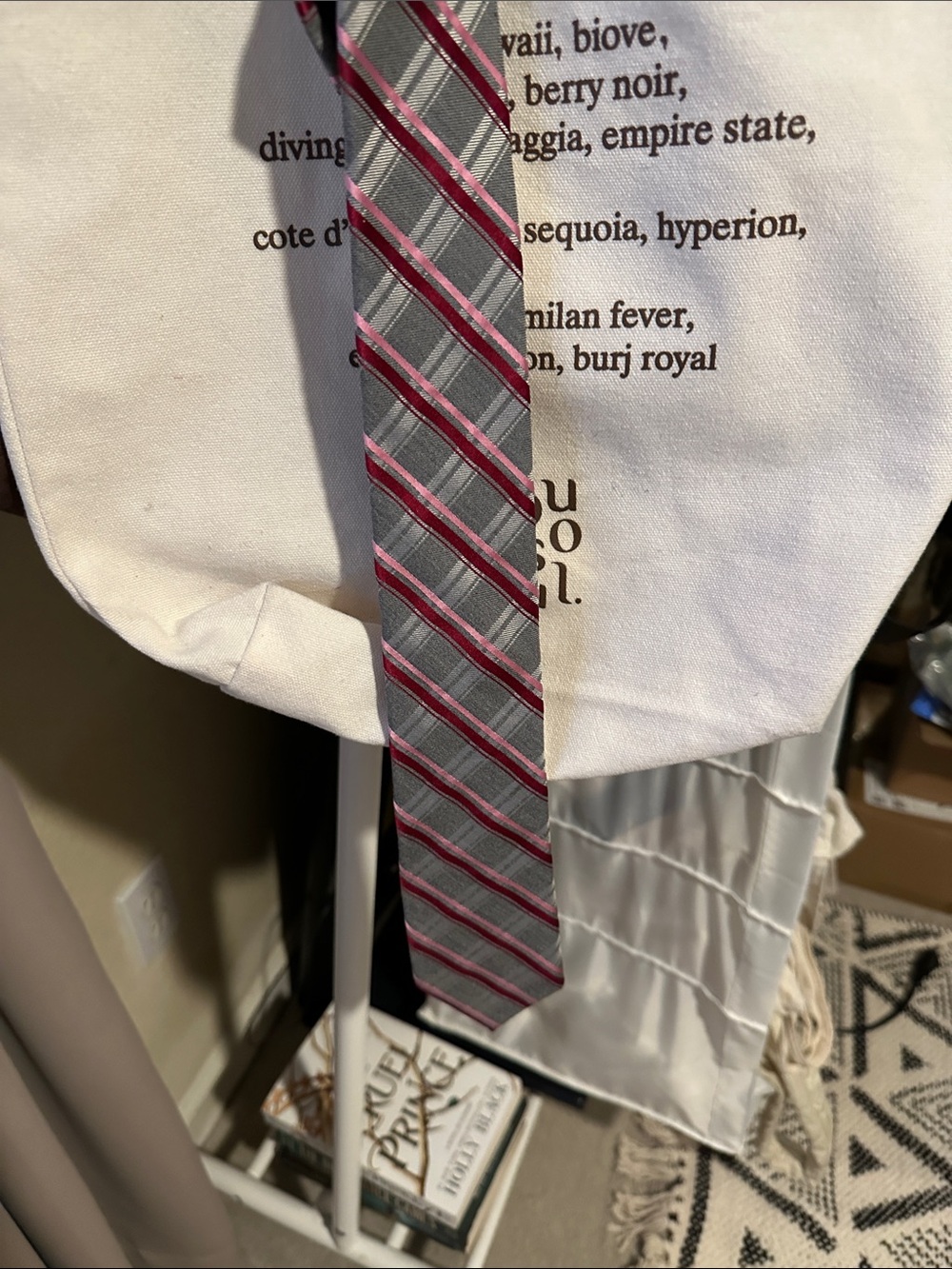 Express Gray Tie with Pink Stripe Pattern
